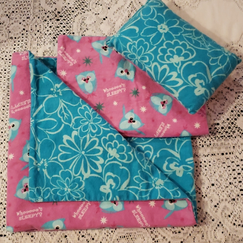 3 Pc Handmade OWL reversible dog/cat blanket set